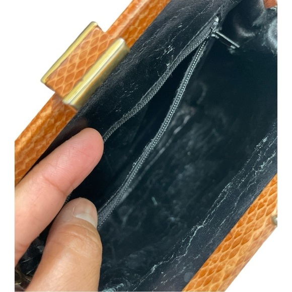 Brown Leather Clutch Snakeskin Shoulder Crossbody Strap Convertible Clutch 1980s - Picture 8 of 15